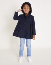 Hooded Round Collar Coat, Blue (NAVY), large