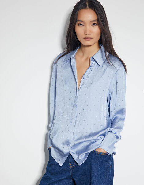 Holly Relaxed Satin Shirt, Blue (PALE BLUE), large