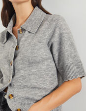 Cindy Short Sleeve Collar Cardigan, Gray (GREY), large