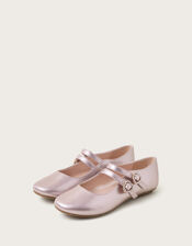 Shiny Two-Strap Ballerina Flats, Pink (PINK), large