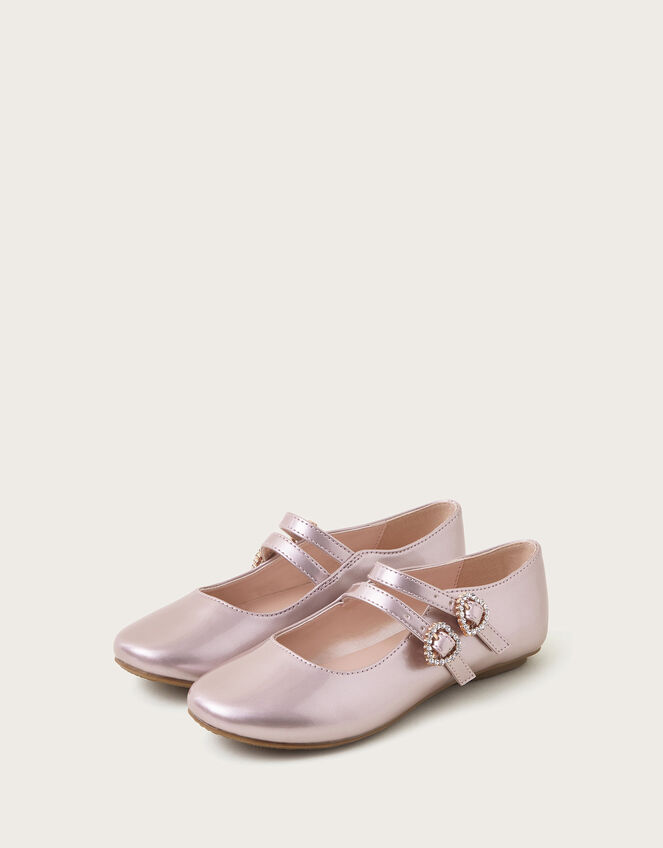 Shiny Two-Strap Ballerina Flats, Pink (PINK), large