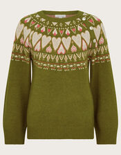 Paula Heart Knit Jumper, Green (OLIVE), large