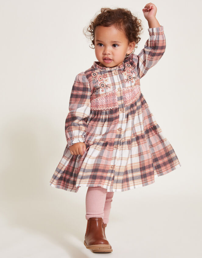 Baby Long Sleeve Check Dress and Leggings Set, Pink (PINK), large