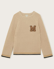 'M' Cable Knit Jumper, Ivory (IVORY), large