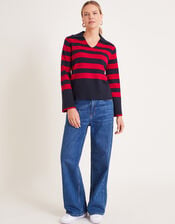 Shay Stripe Collared Jumper, Red (RED), large