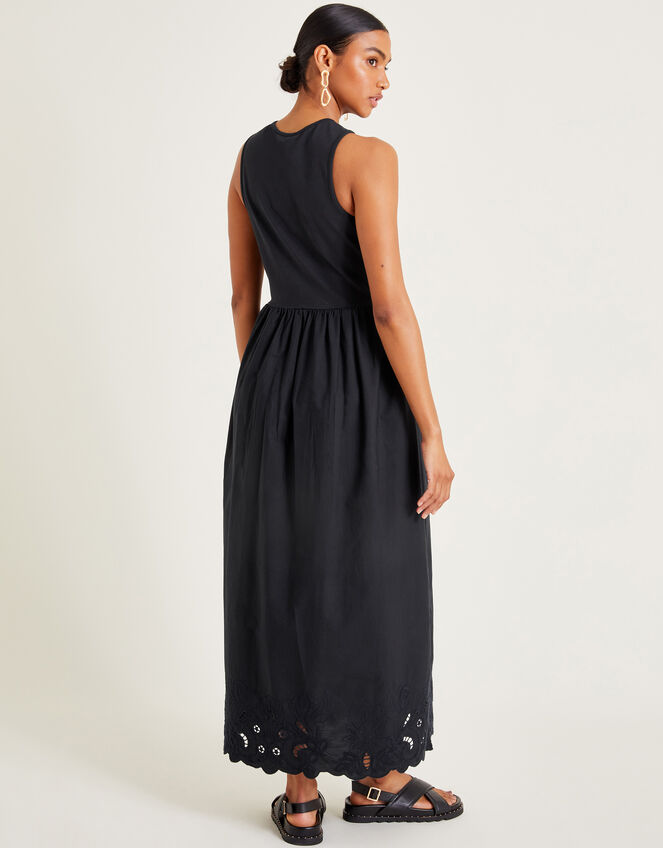 Esme Embroidered Sleeveless Midi Dress, Black (BLACK), large