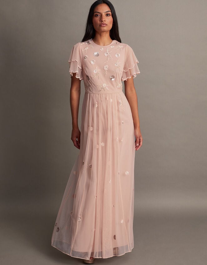 Needle & Thread floral embellished maxi dress in blush