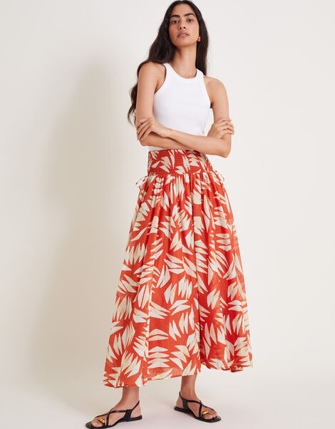 Shelly Abstract Print Maxi Skirt, Orange (RUST), large