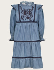 Chambray Embroidered Heritage Dress , Blue (BLUE), large