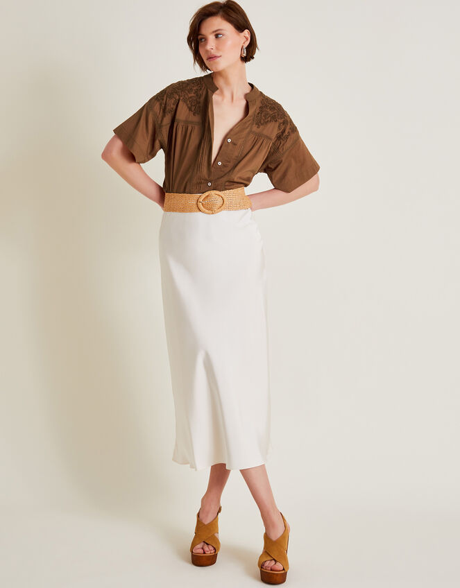 Aerin Embroidered Short Sleeve Blouse, Brown (BROWN), large