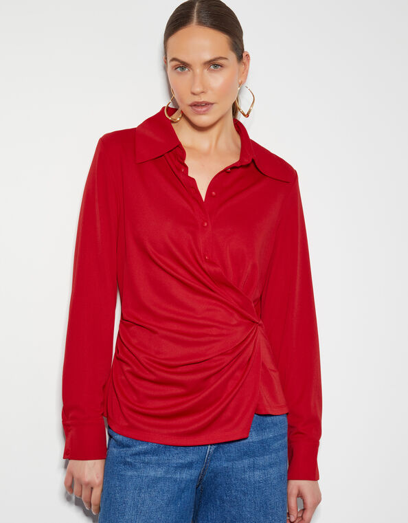 Dalia Drape Jersey Shirt, Red (RED), large