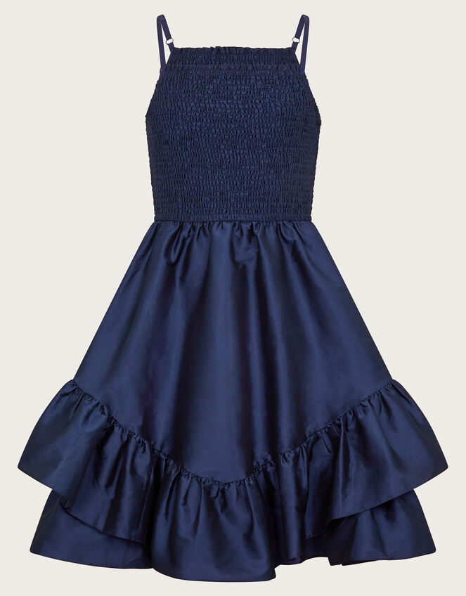 Clariska Smocked Taffeta Prom Dress, Blue (NAVY), large