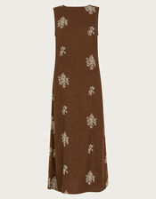 Aria Embroidered Sleeveless Midi Dress, Brown (BROWN), large