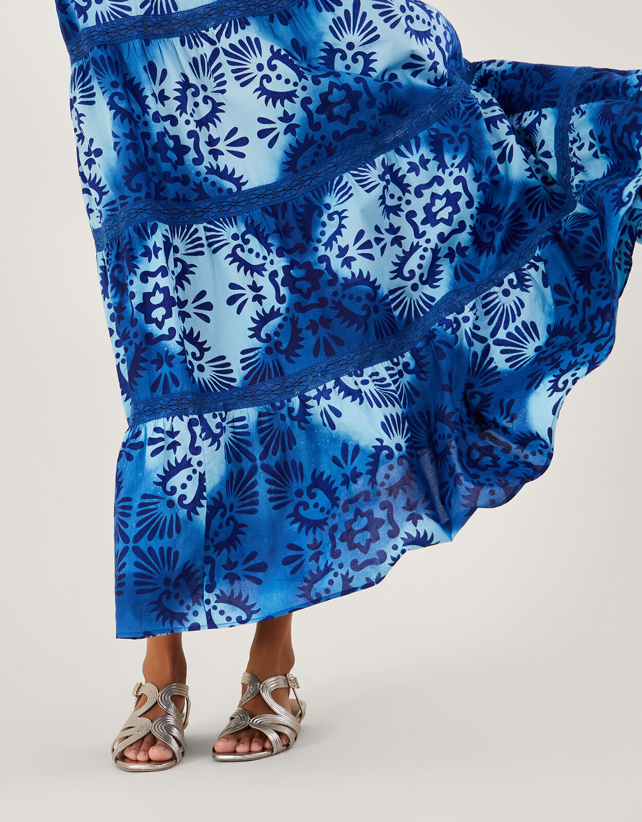 Tile Batik Print Cami Midi Dress Blue