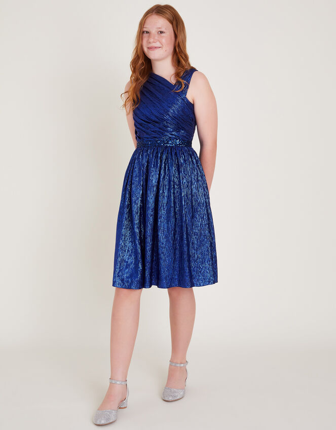 Abigail Metallic Drape Sequin Dress, Blue (NAVY), large