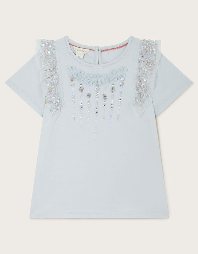 Sequin Embellished T-Shirt, Blue (BLUE), large