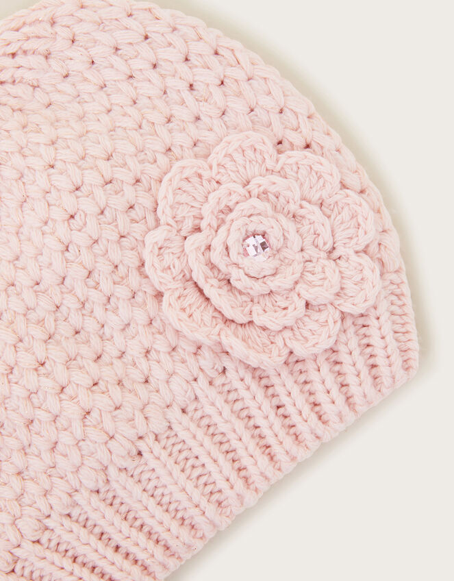 Flower Knit Beanie Hat, Pink (PINK), large