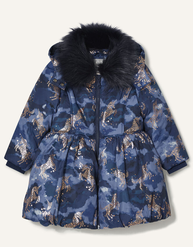 Foil Unicorn Padded Coat Blue, Girls' Coats & Jackets