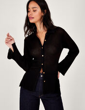 Collared Sheer Cardigan, Black (BLACK), large