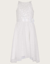 Sleeveless Sequin Tulle Dress, Ivory (IVORY), large