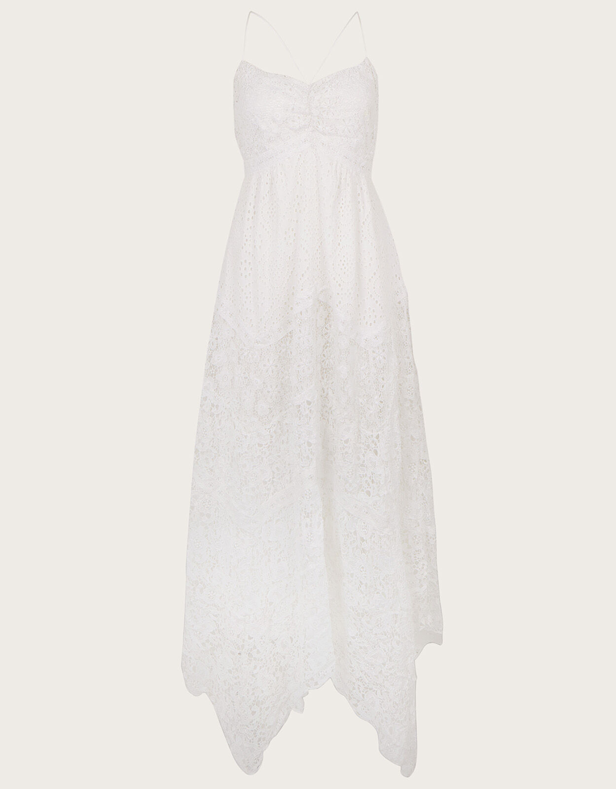 Ivory Lace Handkerchief Hem Dress