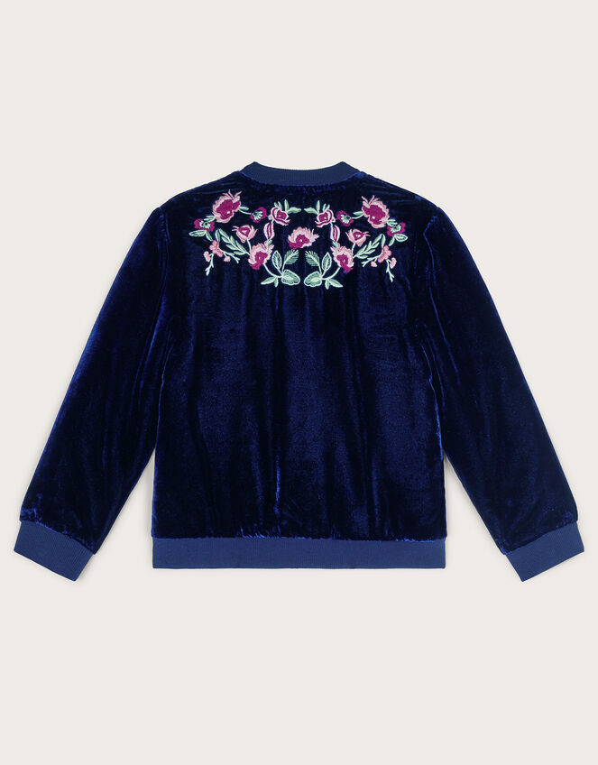 Embroidered Velvet Bomber Jacket, Blue (NAVY), large