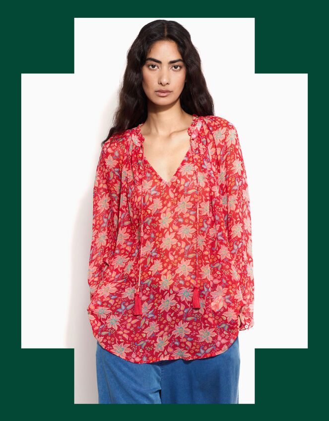 East Floral Print Blouse, Red (RED), large