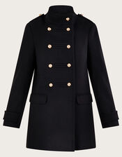 Phoebe Double Breasted Pea Coat, Black (BLACK), large