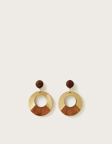 Wooden Circle Drop Earrings, , large