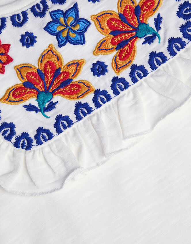 Embroidered Yoke Tunic Top, White (WHITE), large