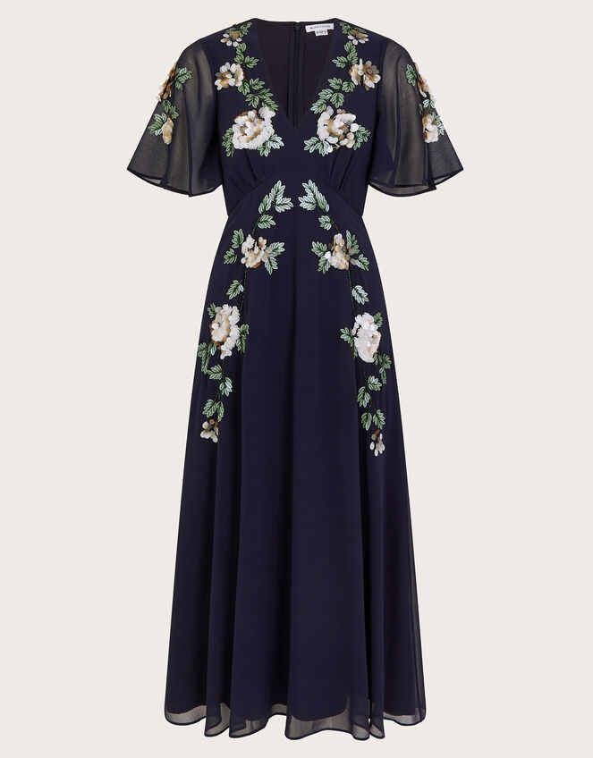 Cora Floral Embellished Midi Tea Dress, Blue (NAVY), large