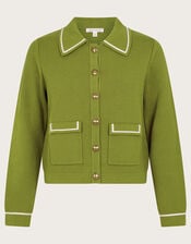 Nicki Collar Knit Jacket, Green (OLIVE), large