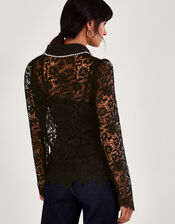 Rose Lace Blouse, Black (BLACK), large