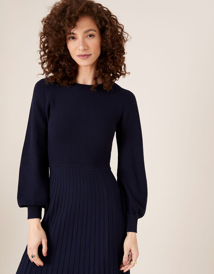 Pleated Knit Dress with LENZING™ ECOVERO™ Blue Casual & Day Dresses