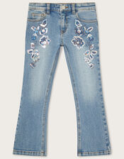 Sequin Floral Jeans, Blue (BLUE), large