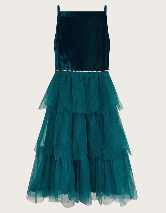 Gulia Velour Tulle Dress, Teal (TEAL), large