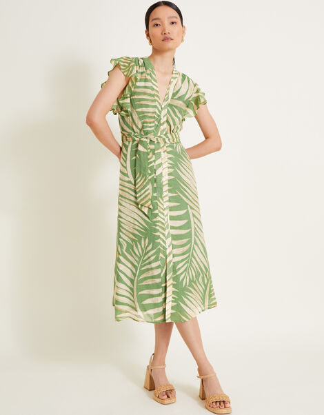 Parmella Print Ruffle Dress, Green (GREEN), large