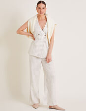 Sara Linen Blend Stripe Waistcoat, Ivory (IVORY), large