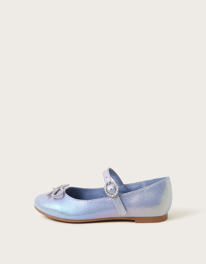 Diamante Bow Ballerina Flats, Blue (BLUE), large