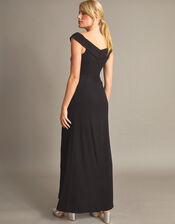 Beatrice Crepe Bardot Maxi Dress, Black (BLACK), large