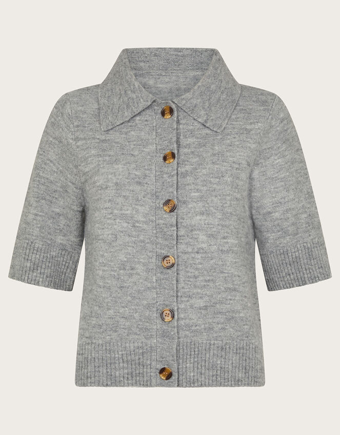 Cindy Short Sleeve Collar Cardigan, Grey (GREY), large