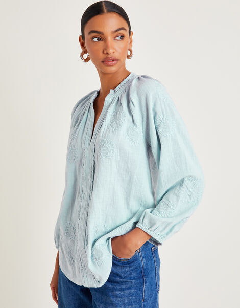 Tanvi Embroidered Long Sleeve Blouse, Blue (PALE BLUE), large