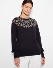 Flo Sequin Fair Isle Sweater, Black (BLACK), large