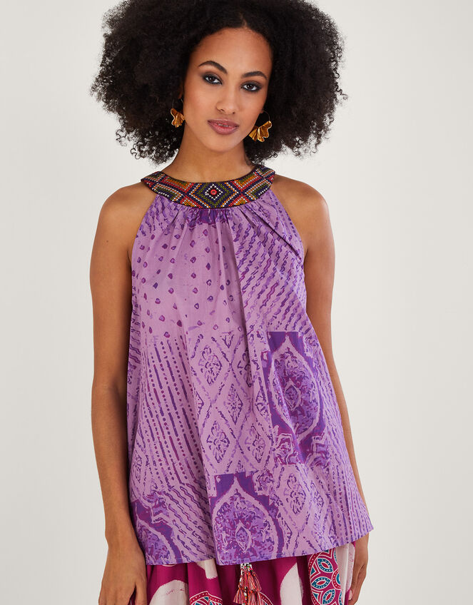 Rabari Embroidered Halter Cami Top, Purple (LILAC), large