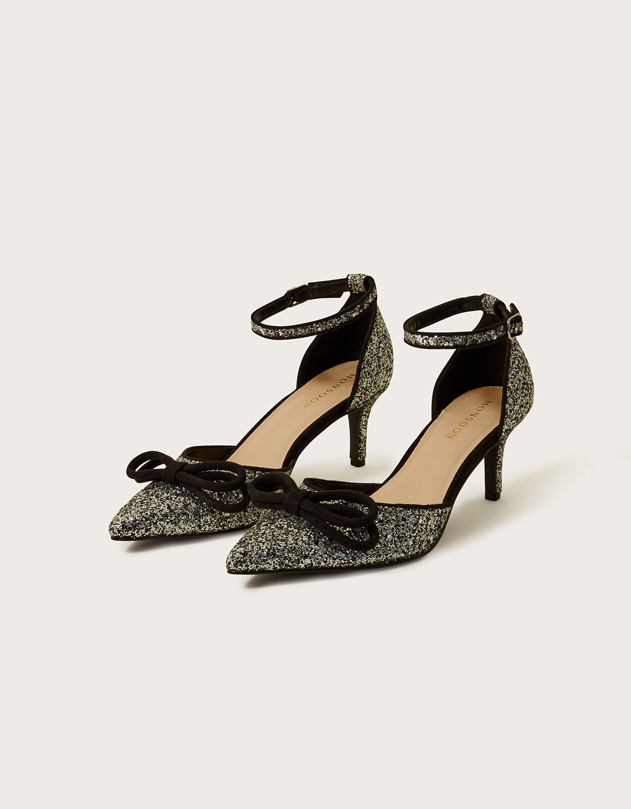 Pointy Glitter Kitten Heels Silver | Occasion Shoes | Monsoon US.