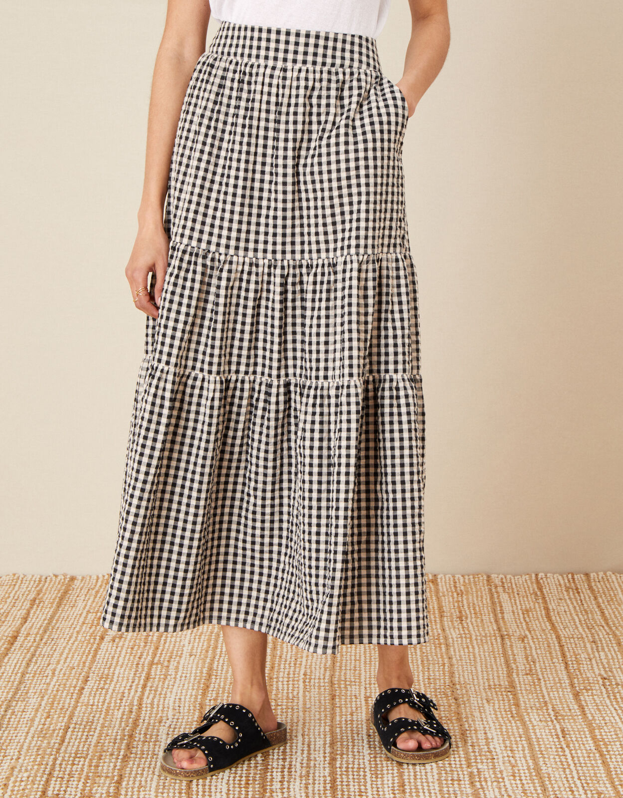 Gingham Tiered Skirt Natural | Skirts 