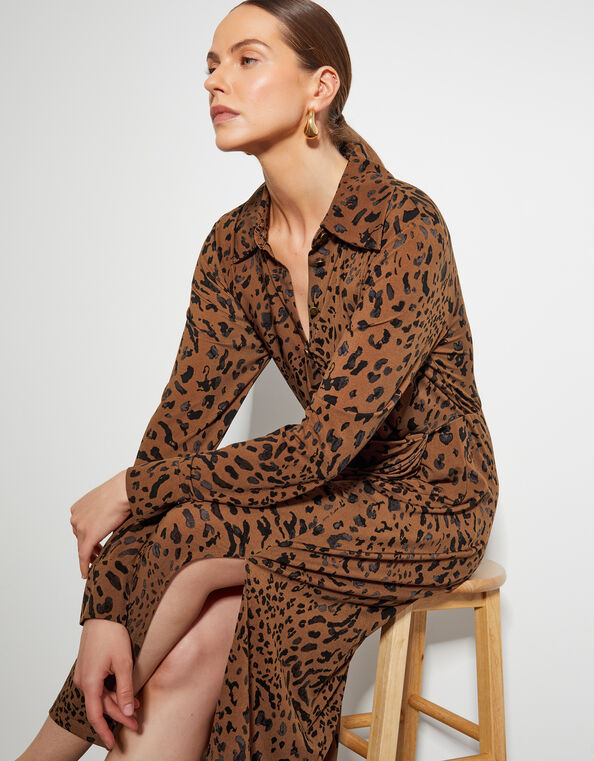 Aubrey Jersey Leopard Print Dress, Brown (BROWN), large