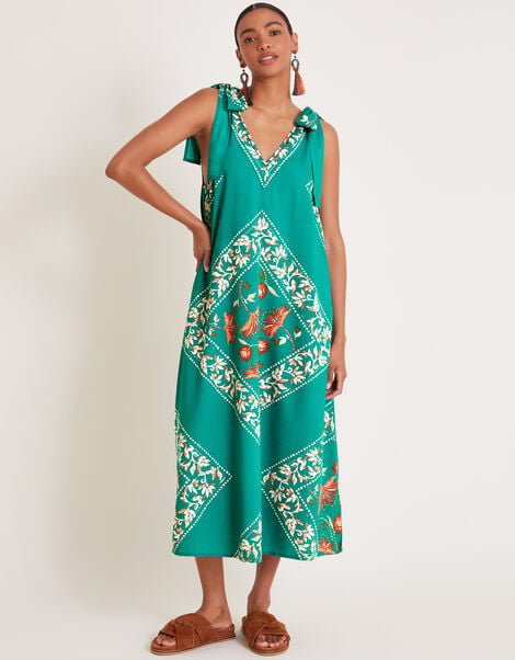 Mila Border Print Midi Dress, Teal (TEAL), large