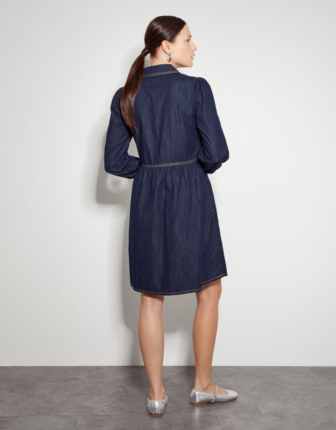 Adeena Denim Mini Shirt Dress, Blue (INDIGO), large