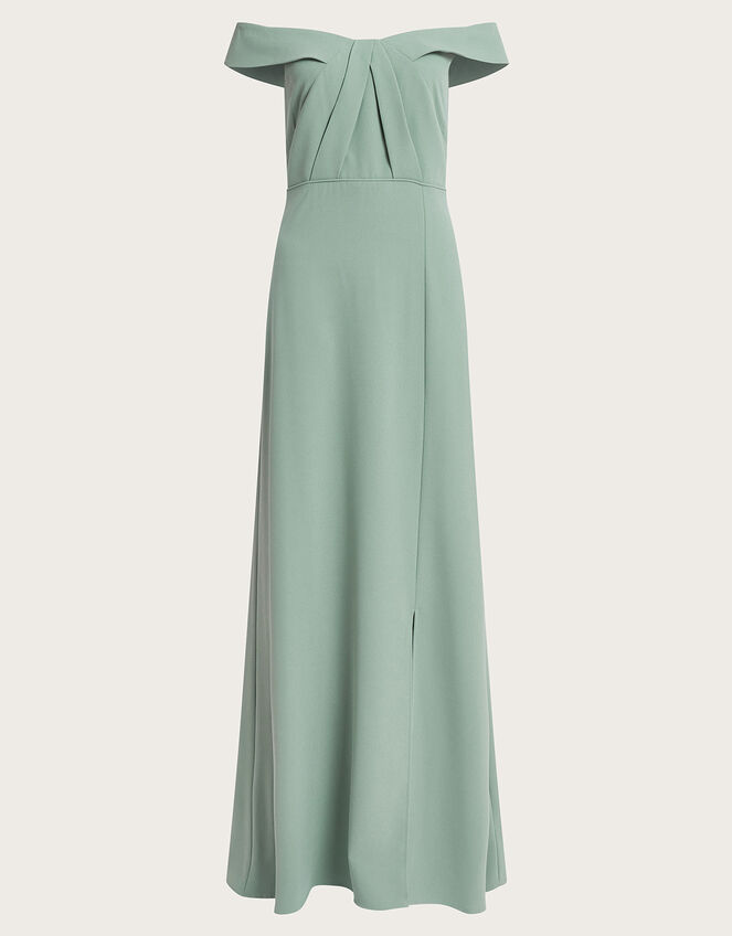 Beatrice Crepe Bardot Maxi Dress, Green (SAGE), large